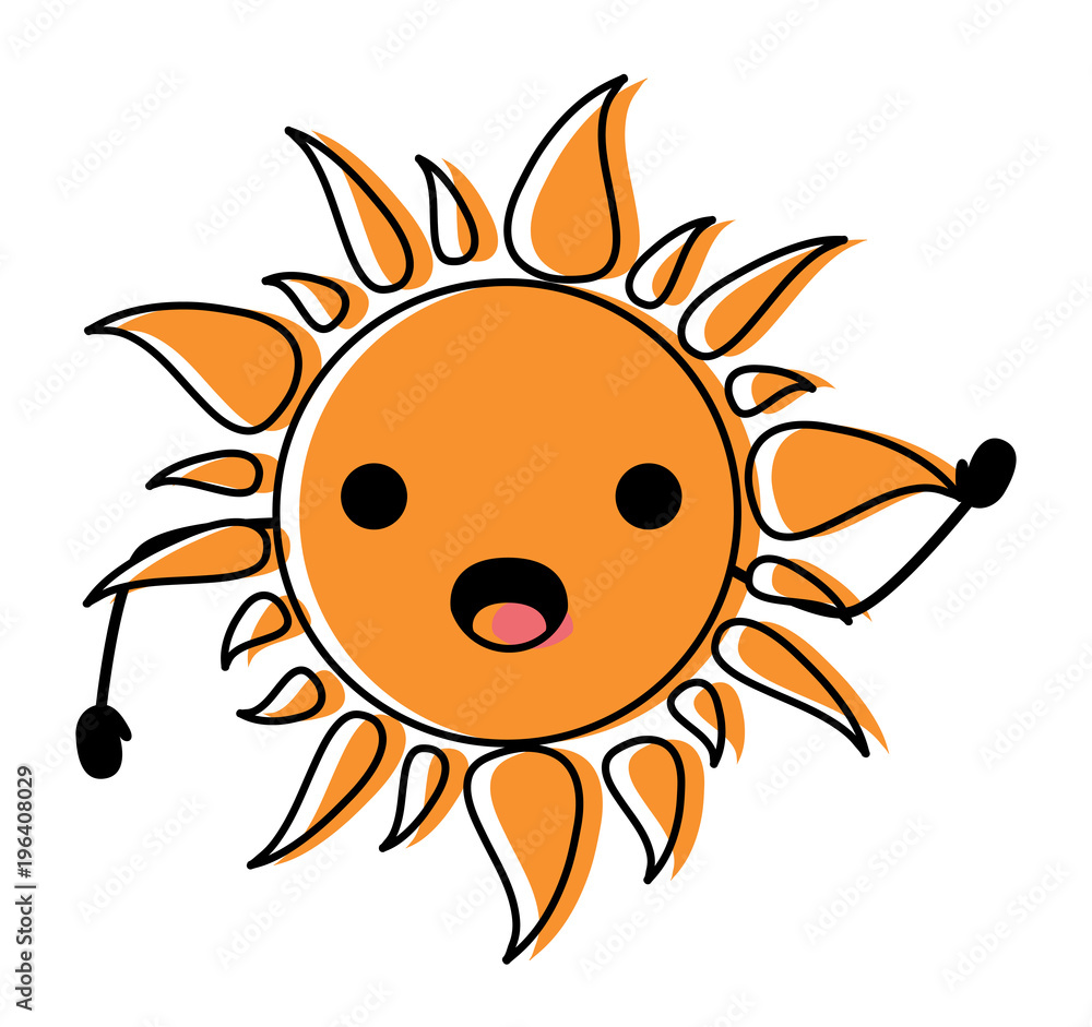 kawaii surprised sun icon over white background, colorful design. vector illustration