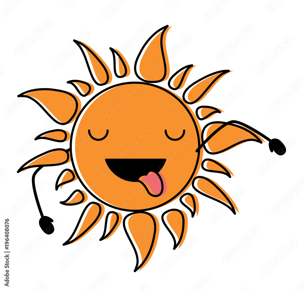 kawaii sun showing the tongue over white background, colorful design.  vector illustration