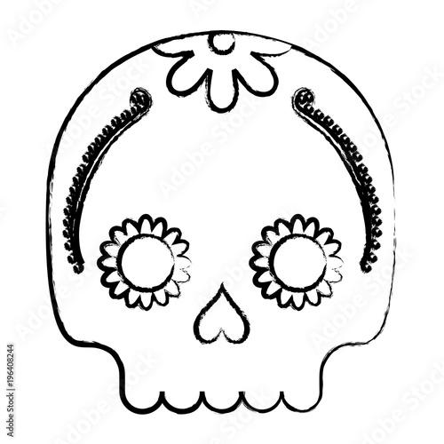 sketch of sugar skull icon over white background, vector illustration