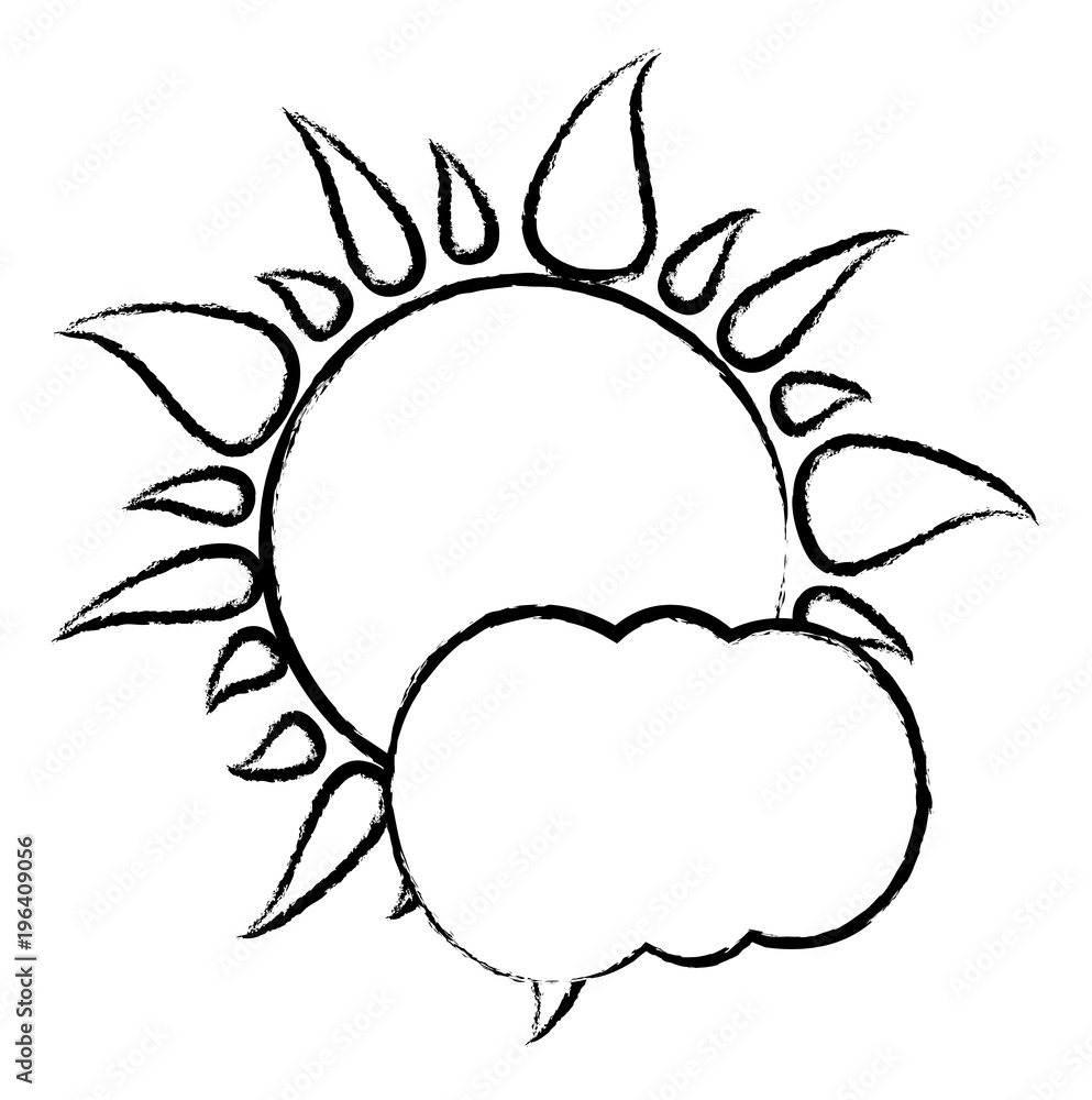 sketch of clouds and sun icon over white background, vector illustration