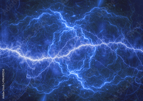Blue plasma lightning storm, electrical abstract background