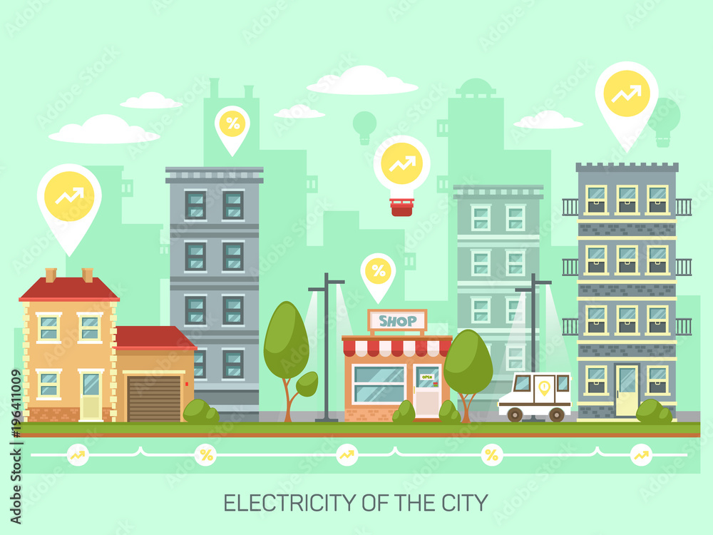 Town or city with energy saving light bulbs