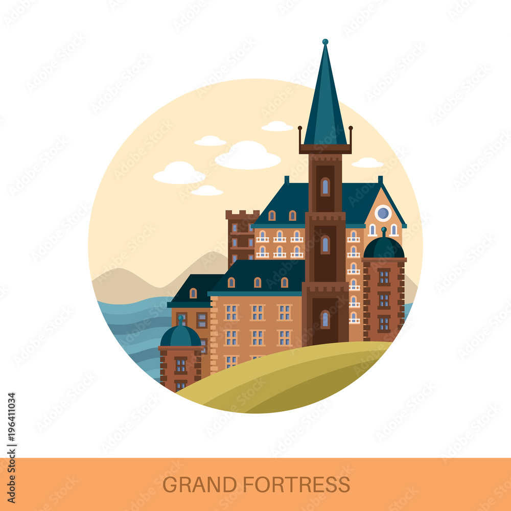 Obraz premium Fort or fortress, strong medieval fortification outdoor view.