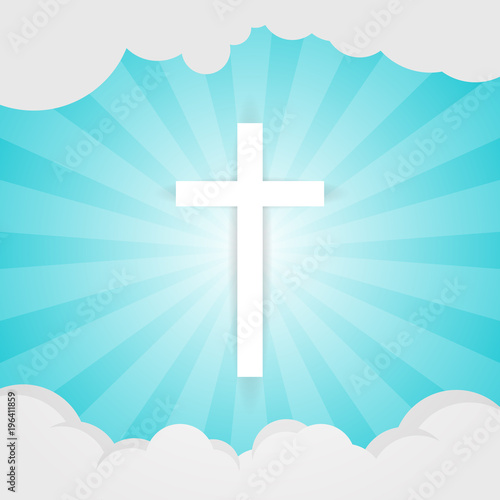 Vector white cross with cloud