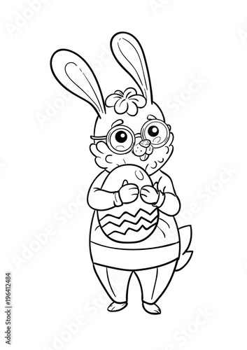 Happy easter bunny giving egg