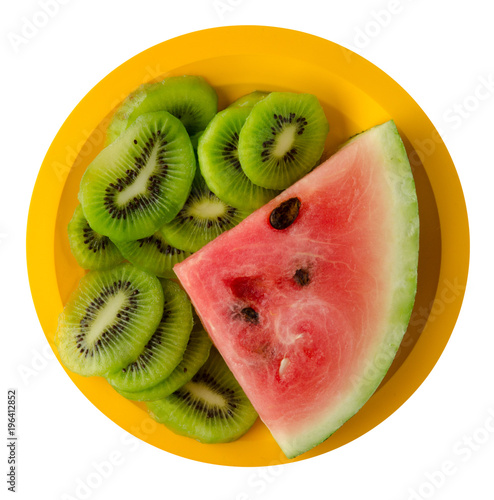 watermelon and kiwi sliced on a plate