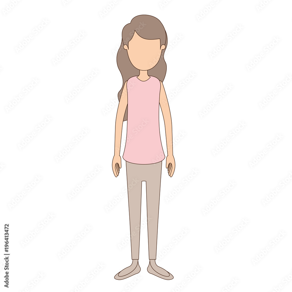 light color caricature faceless full body woman with wavy long hair vector illustration light color caricature faceless full body woman with wavy long hair vector illustration