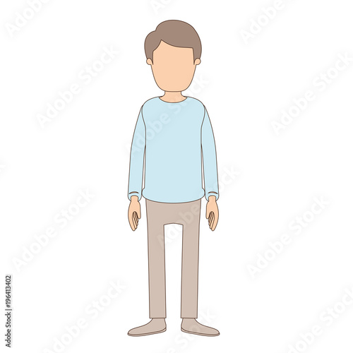 light color caricature faceless full body young man with clothing and hairstyle vector illustration