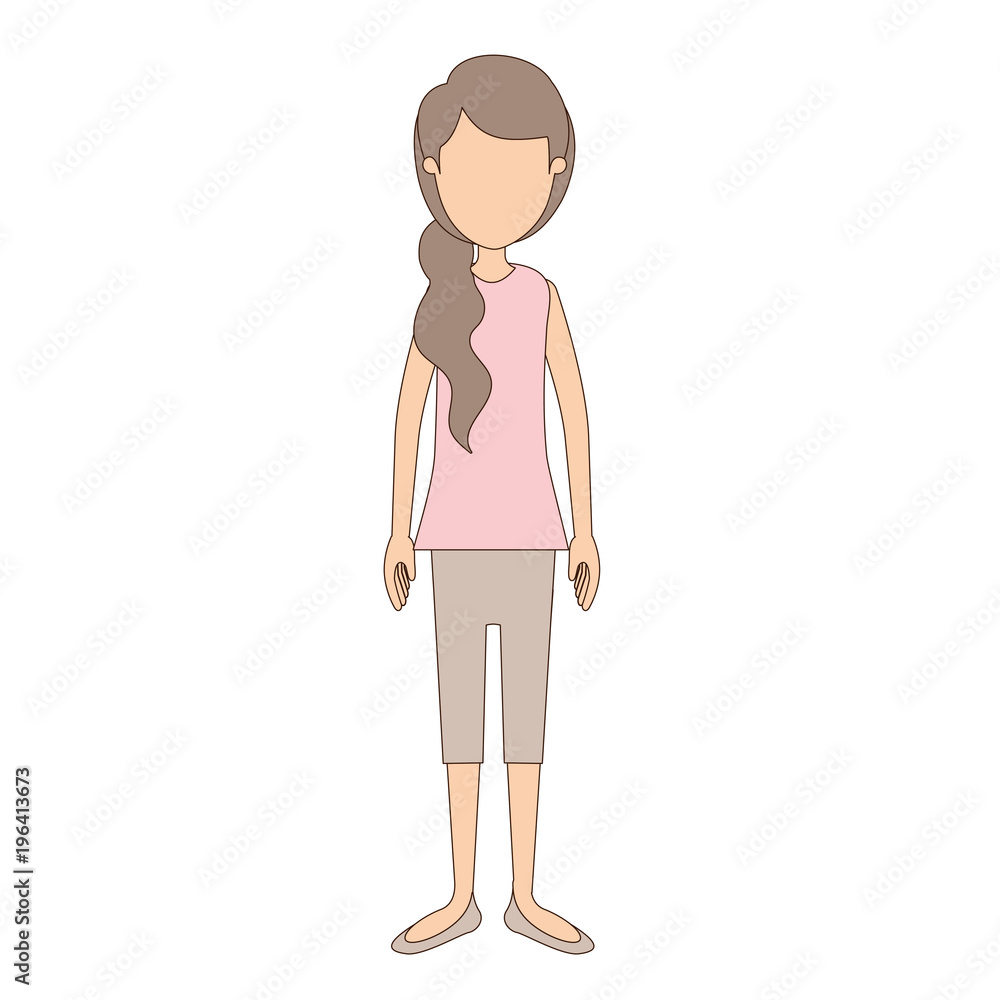 light color caricature faceless full body woman with side ponytail hairstyle vector illustration light color caricature faceless full body woman with side ponytail hairstyle vector illustration