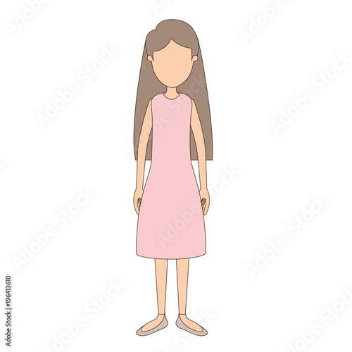 light color caricature faceless full body woman with long straight hair and dressed vector illustration