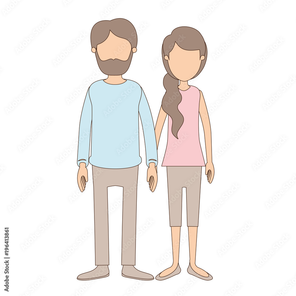 light color caricature faceless full body couple woman with ponytail side hair and man in casual clothing vector illustration light color caricature faceless full body couple woman with ponytail side hair and man in casual clothing vector illustration