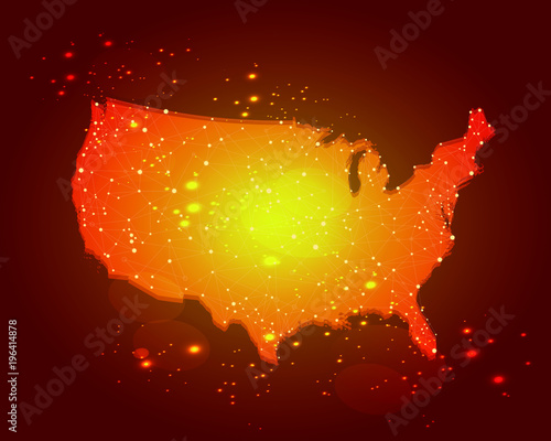 USA spacy orange golden yellow map with stars