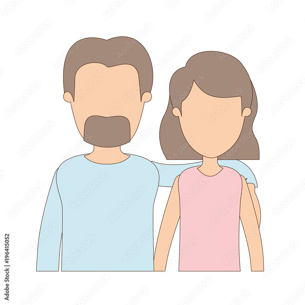 light color caricature faceless half body couple woman with short hair and bearded man vector illustration light color caricature faceless half body couple woman with short hair and bearded man vector illustration
