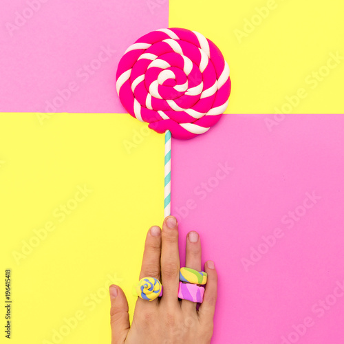 Hand candy loly pop Minimal sweet art photo