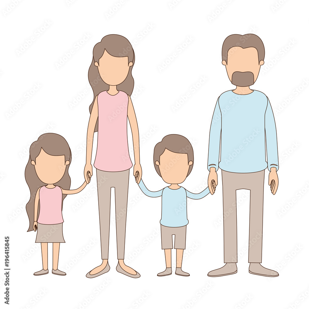 light color caricature faceless family group with parents and children taken hands vector illustration light color caricature faceless family group with parents and children taken hands vector illustration