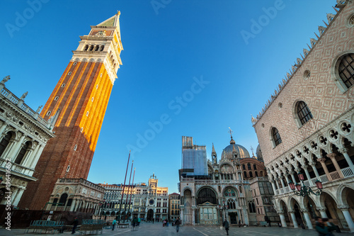 Early morning in San Marco square, Venice, Italy. Stock photo.