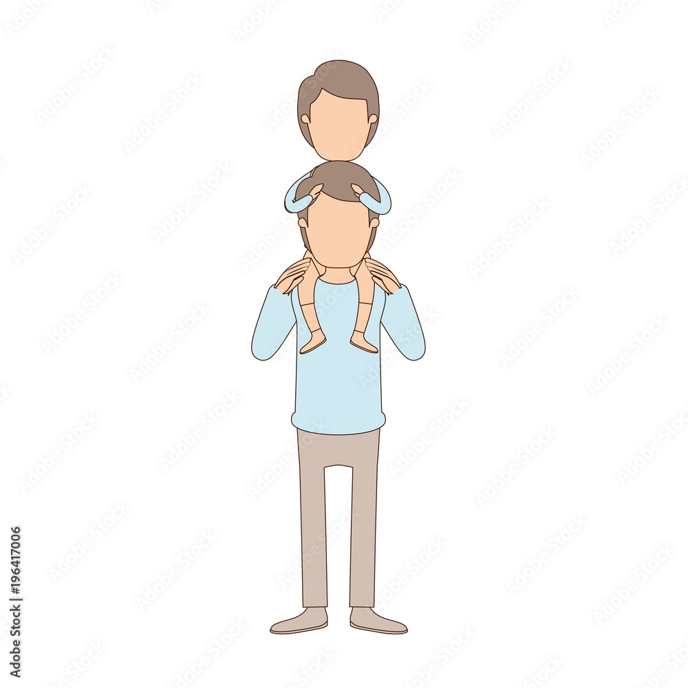 light color caricature faceless young father with boy on his back vector illustration light color caricature faceless young father with boy on his back vector illustration