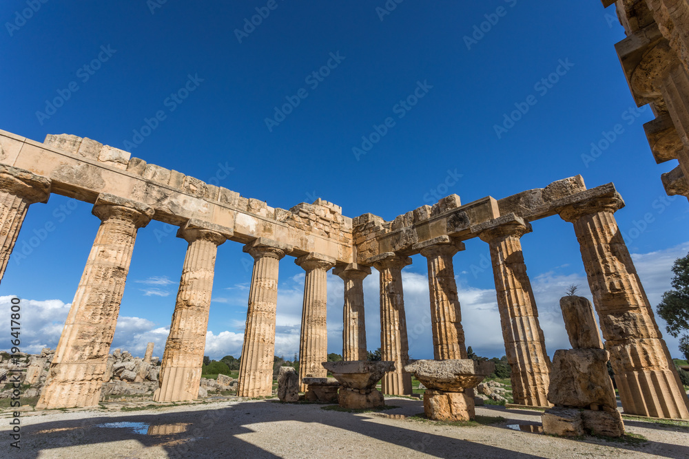 Ancient greek temple at the archeological site of Selinunte, Trapani, Sicily.