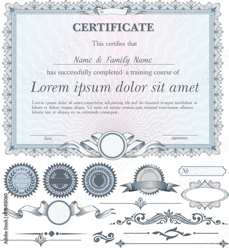 Blue horizontal certificate template with additional design elements