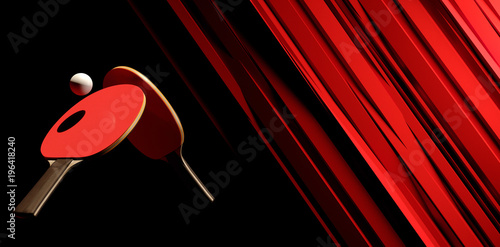 Two table tennis or ping pong rackets and ball tournament poster design 3d illustration