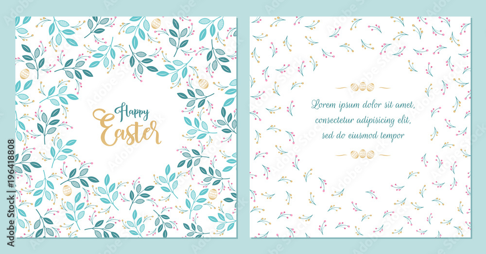 Happy Easter - greeting card. Unique design with branches and Golden Easter eggs. Vector illustration in modern style