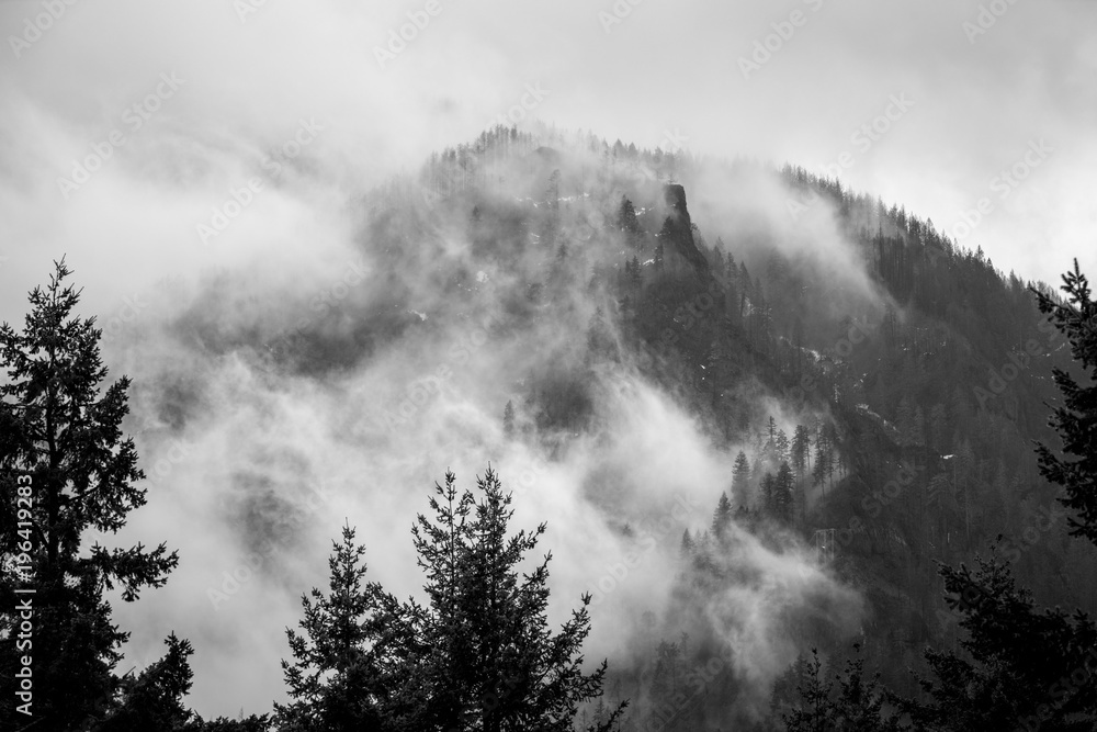 Foggy Black and White Cliffs in the Columbia River Gorge Foggy Black and White Cliffs in the Columbia River Gorge