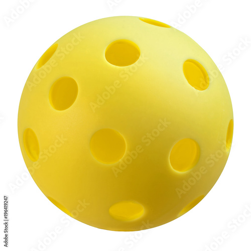 Yellow Pickleball on White background.