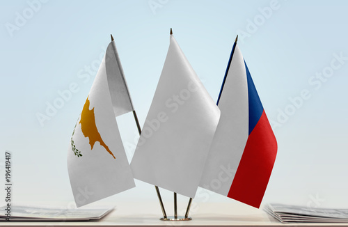 Flags of Cyprus and Czech Republic with a white flag in the middle