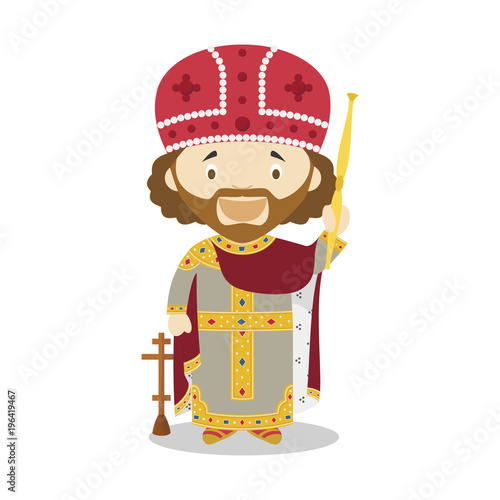 Emperor Constantine I cartoon character. Vector Illustration. Kids History Collection.