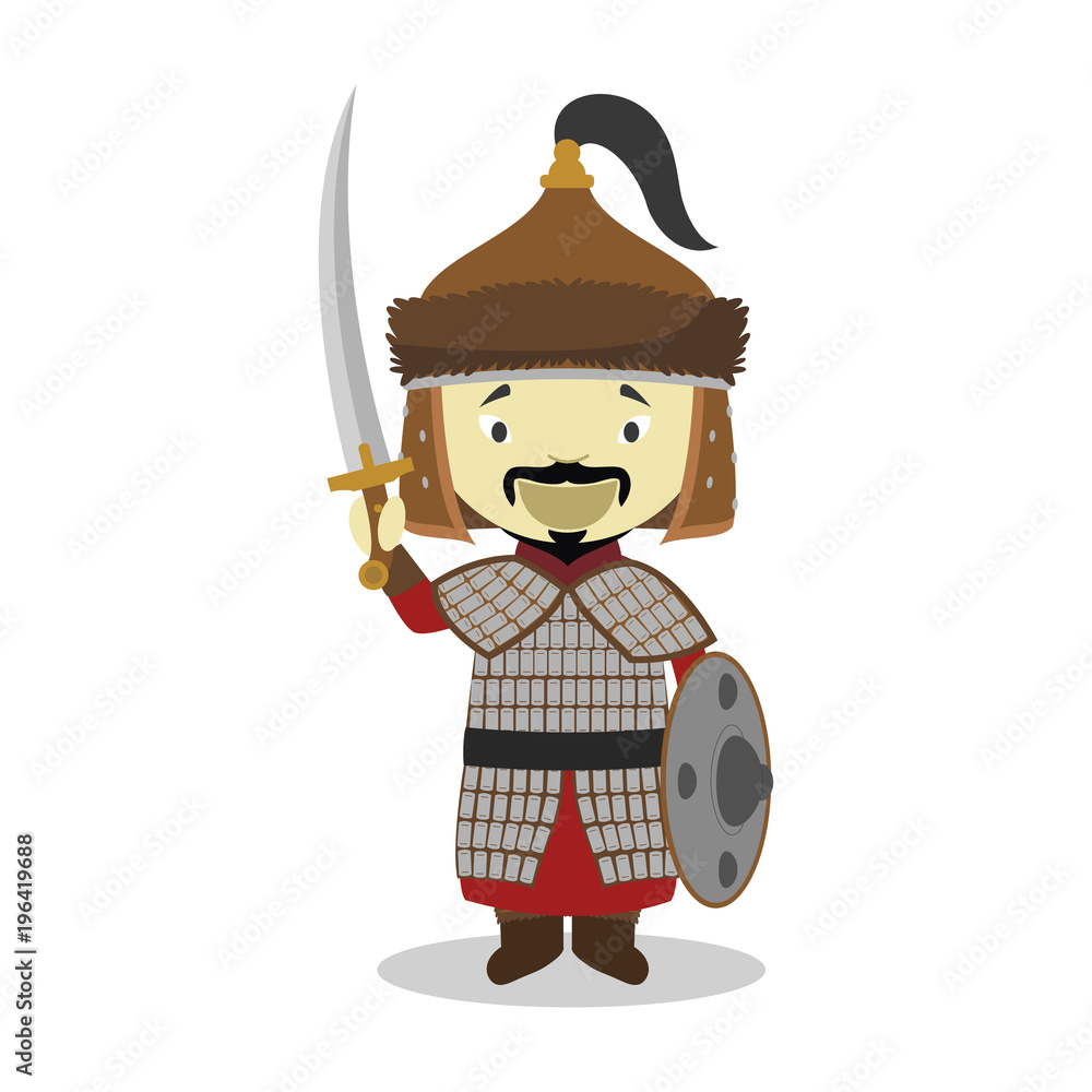 Genghis Khan cartoon character. Vector Illustration. Kids History Collection. Stock Vector