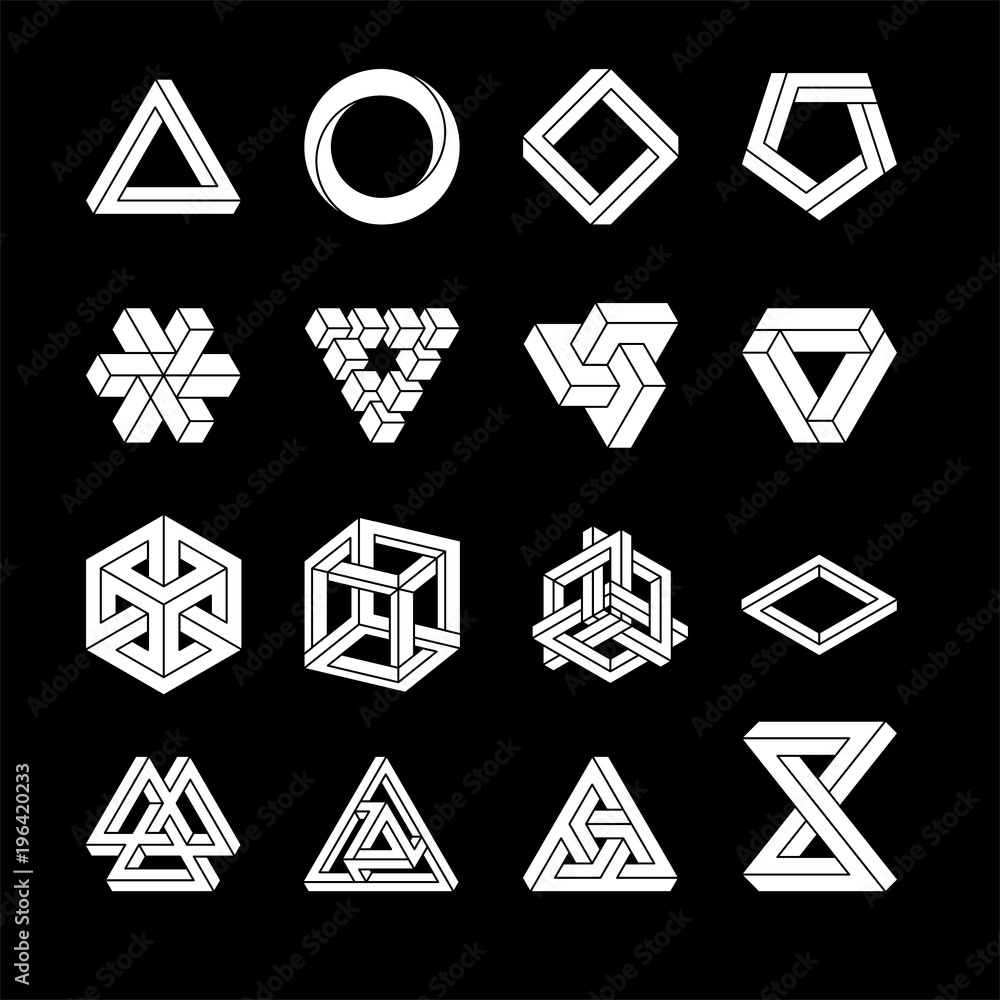 Set Of Impossible Shapes. Optical Illusion. Vector Illustration 