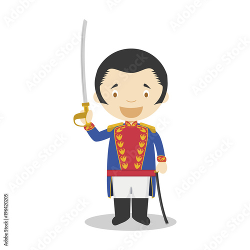 Simon Bolivar cartoon character. Vector Illustration. Kids History Collection.