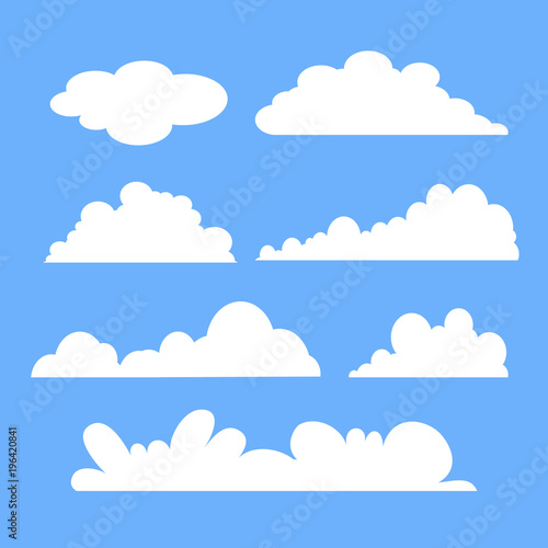 Cloud vector icon set white color on blue background. Sky flat illustration collection for web © fufupix