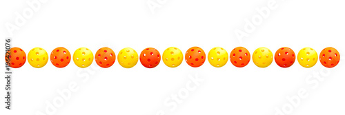 Pickleball Border - 15 alternating Orange & Yellow balls in a line on white background.