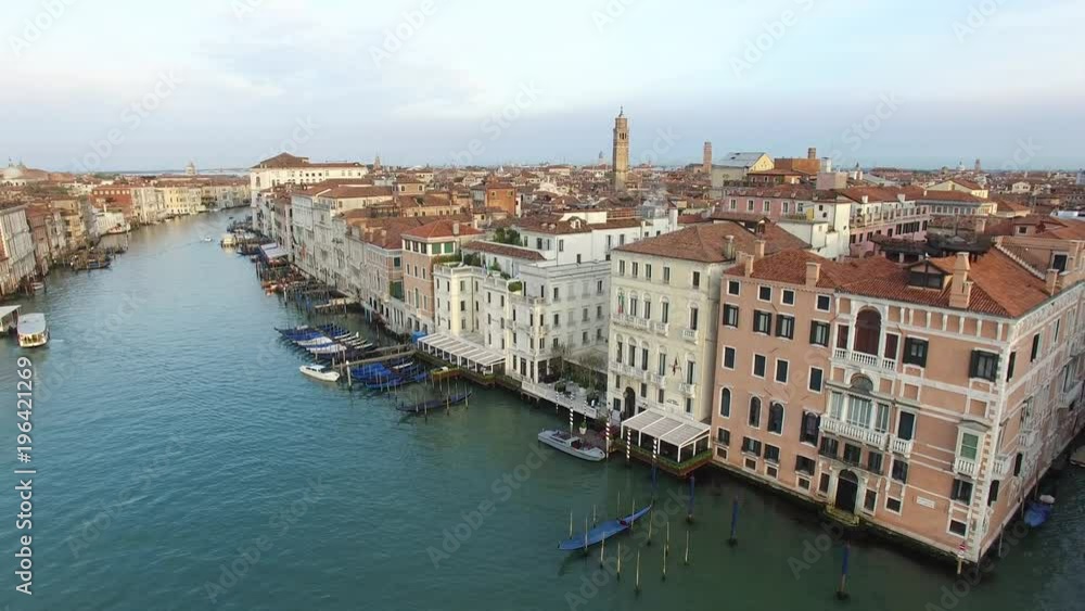 Aerial. Flying above Grand canal. Venice, Italy. Sunrise. 4K Aerial. Flying above Grand canal. Venice, Italy. Sunrise. 4K