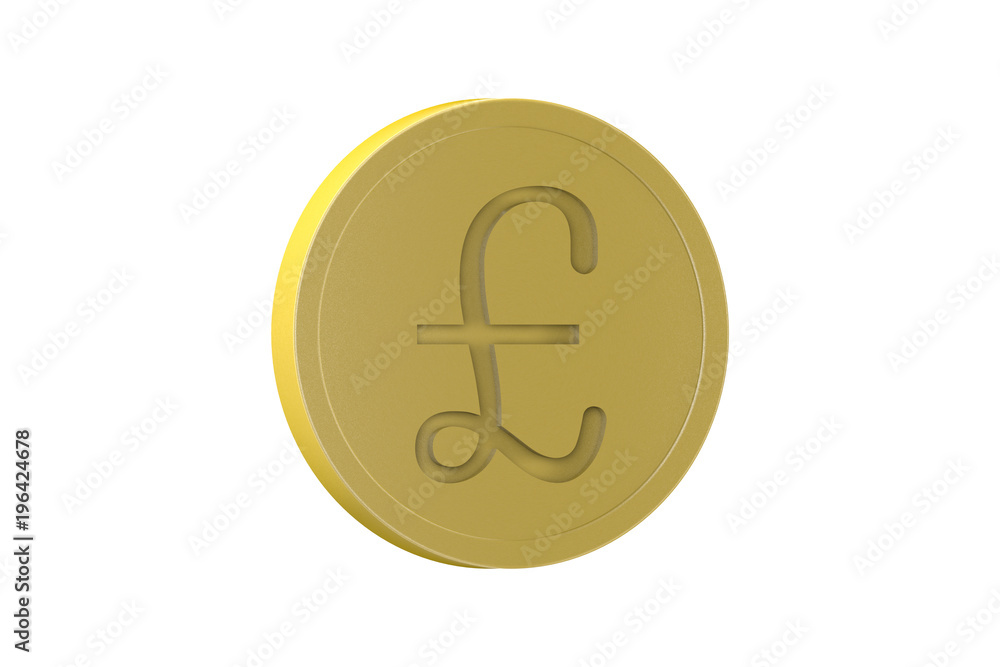 Pound sign engraved on golden coin isolated on white, 3d illustration Pound sign engraved on golden coin isolated on white, 3d illustration