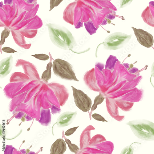 seamless   pattern of watercolor Fuchsia Flowers