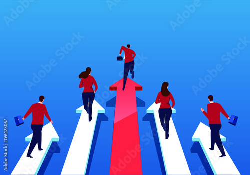 A group of businessmen running on arrows