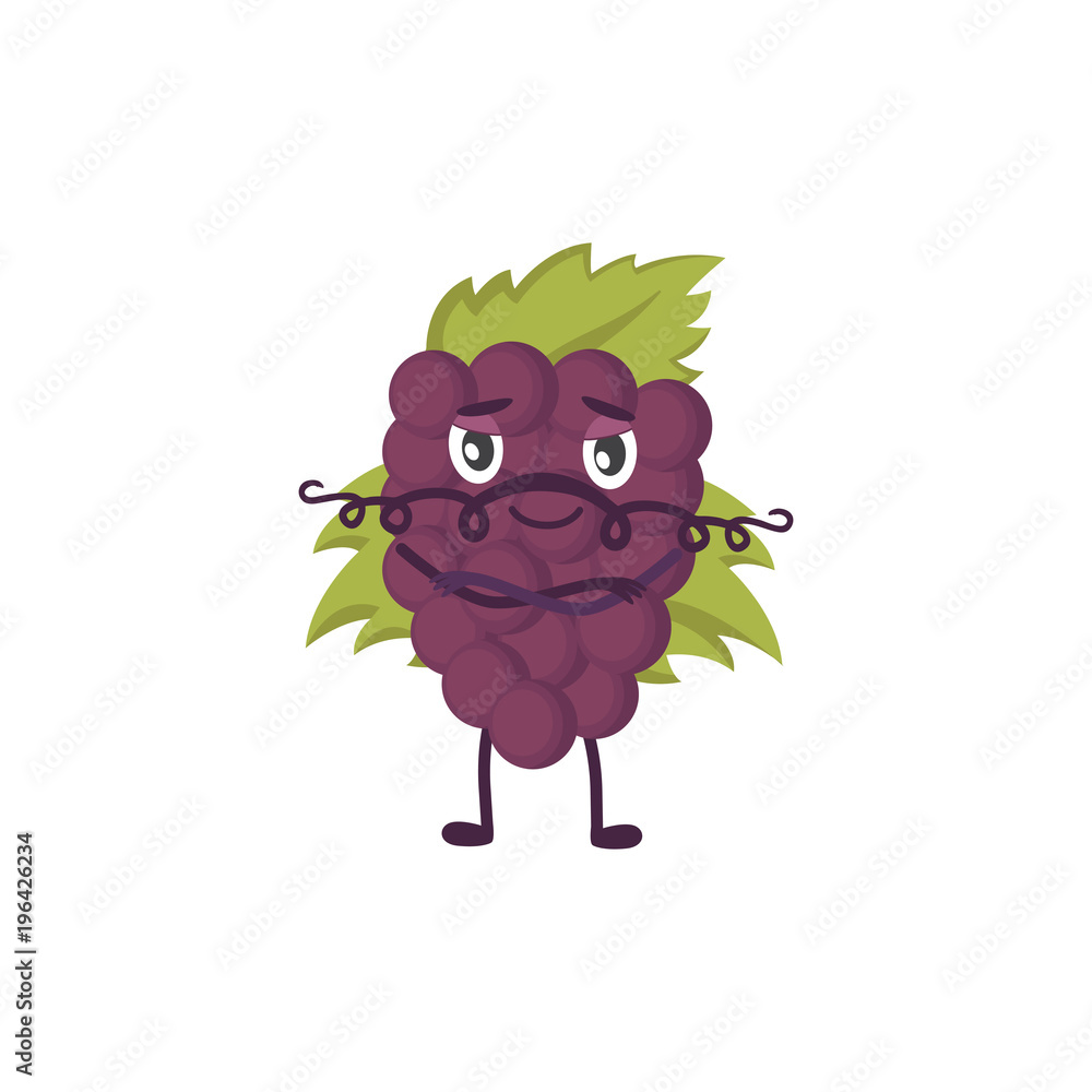 Fototapeta premium Vector illustration with funny grape character. fresh food time.