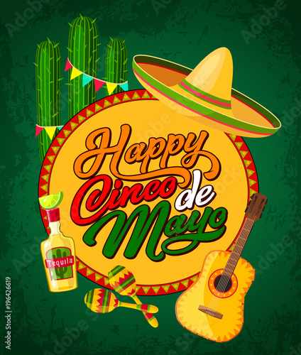 Cinco de Mayo banner with fiesta party symbols