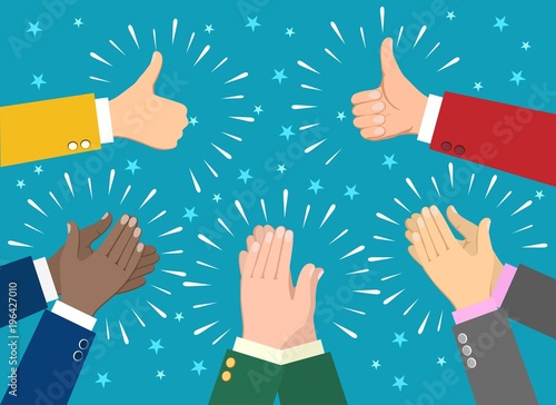 Hand claps. Clapping businessman hands vector illustration, human ovation celebrating applause