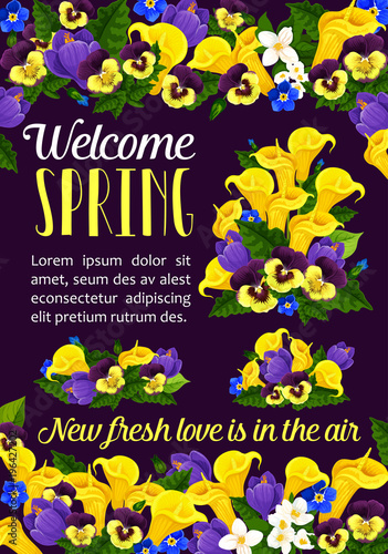 Welcome Spring Season greeting banner with flower