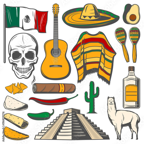 Mexican Cinco de Mayo vector fiesta sketch icons photo