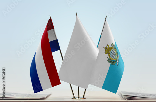 Flags of Netherlands and San Marino with a white flag in the middle
