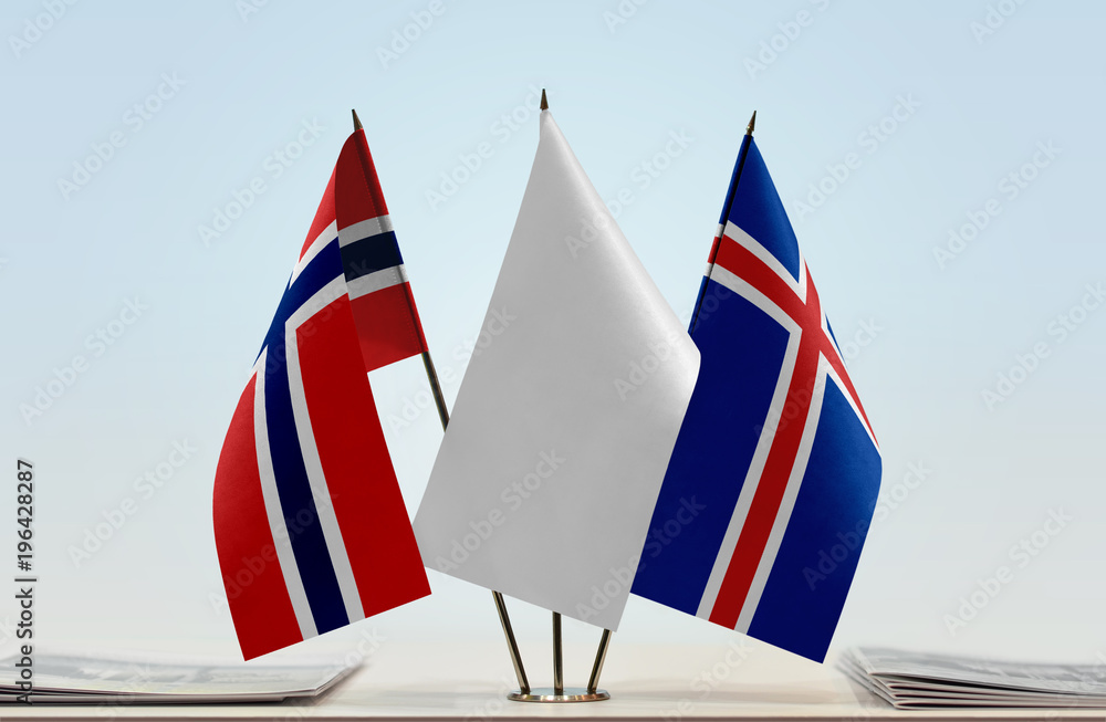 Flags of Norway and Iceland with a white flag in the middle