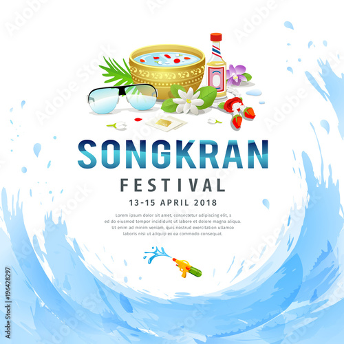 Amazing Songkran festival thailand design on water blue background, vector illustration