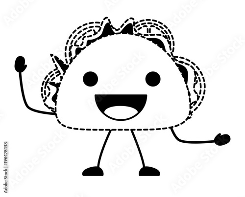 sketch of kawaii happy taco icon over white background, vector illustration