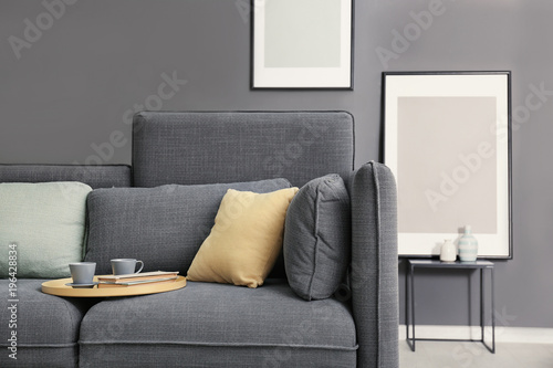 Beautiful room interior with comfortable sofa