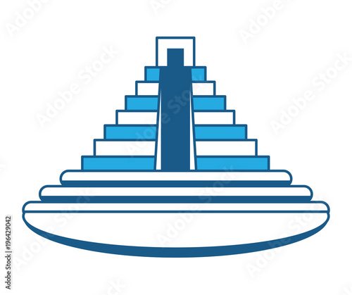 mexican pyramid surrounded by water  over white background, blue shading design.  vector illustration