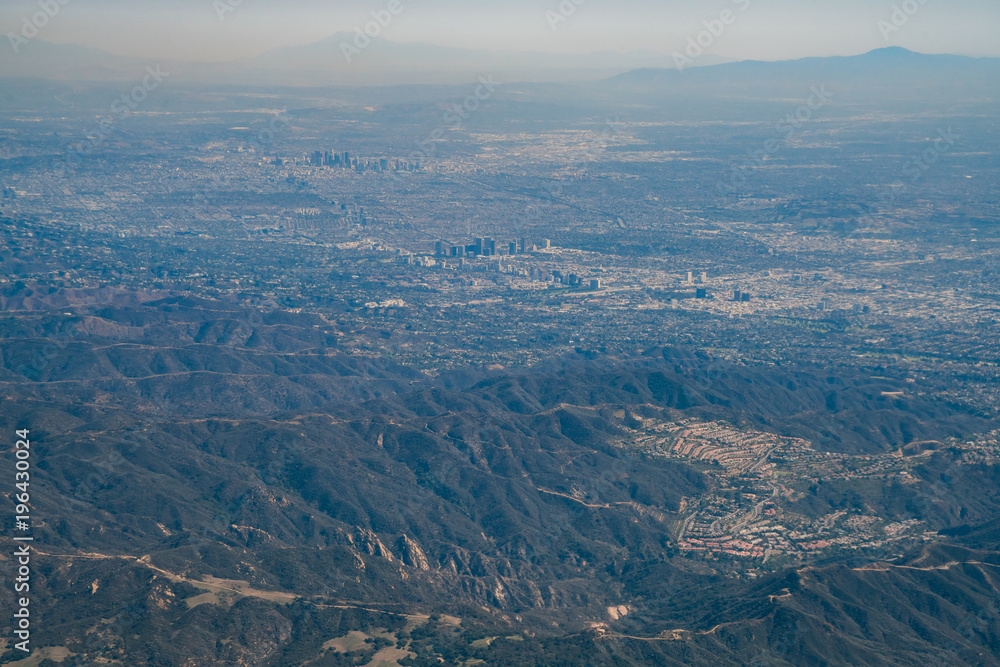 Aerial view of Los Angeles downtown and Westwood downtown